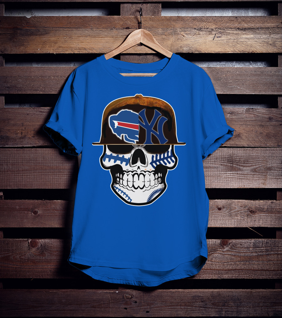 Buffalo Bills 75 Skull Design With Split Logo Yankees Cap T-Shirt