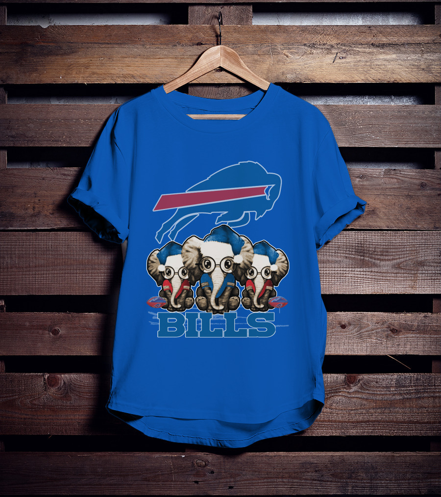 Elephant Christmas Buffalo Bills Fans With Team Logo And Red Blue Colors T-Shirt