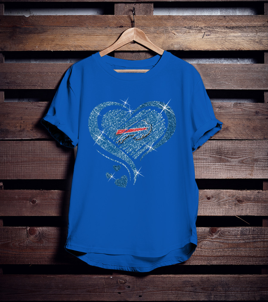Buffalo Bills Heart Diamond Sparkle Logo Nfl Team Spirit T-Shirt