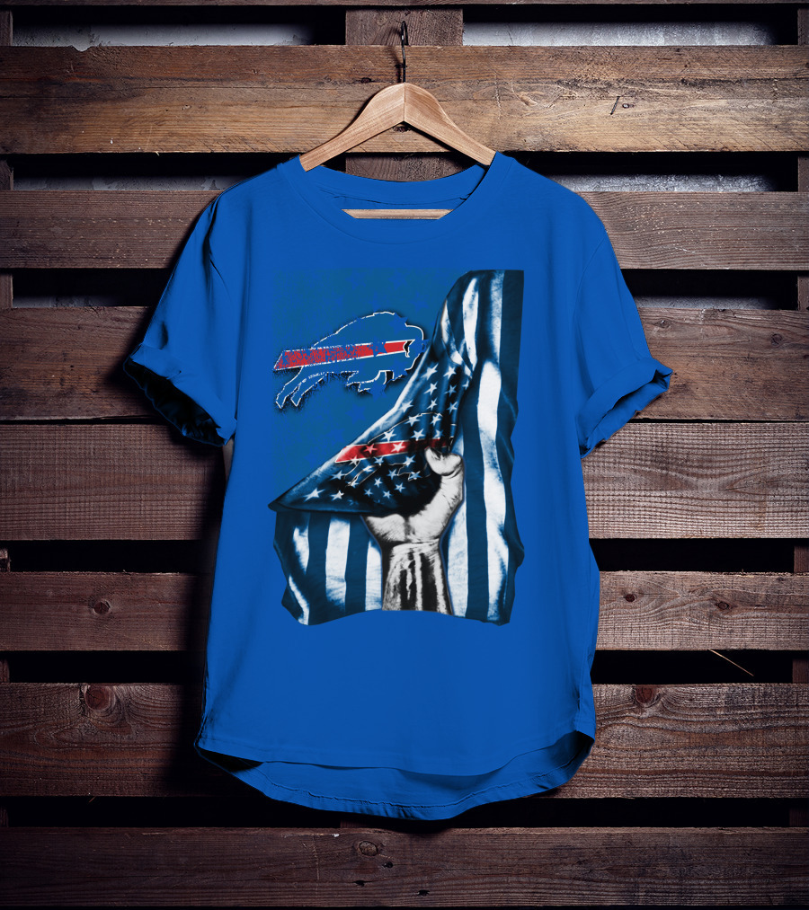 Buffalo Bills American Flag Blue Stripes Football Fan Fist T-Shirt