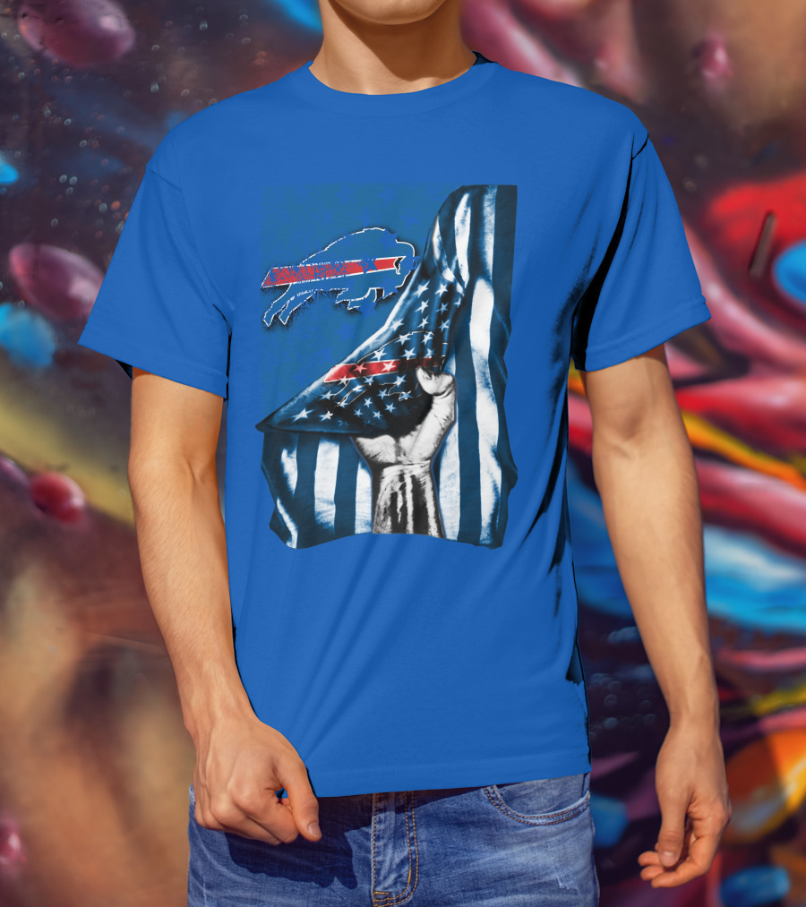 Buffalo Bills American Flag Blue Stripes Football Fan Fist T-Shirt