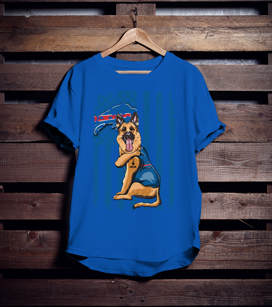 German Shepherd I Love Mom Buffalo Bills Fan Tattoo Art T-Shirt