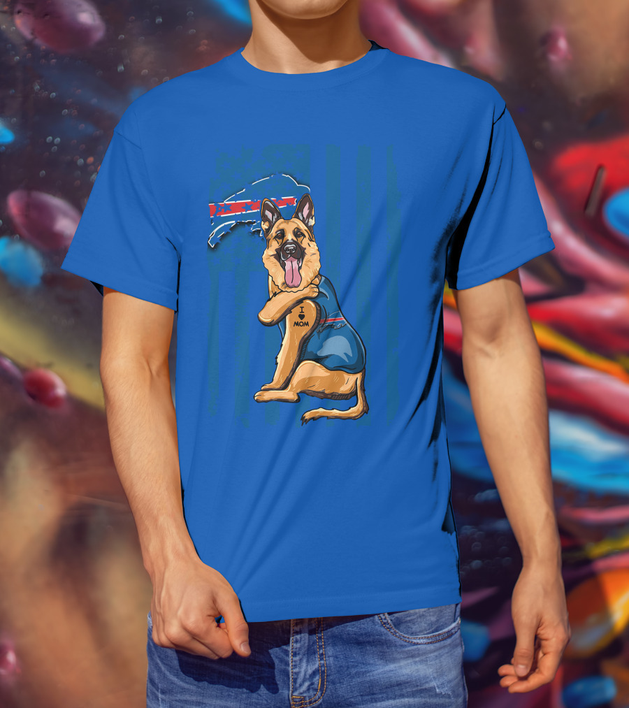 German Shepherd I Love Mom Buffalo Bills Fan Tattoo Art T-Shirt