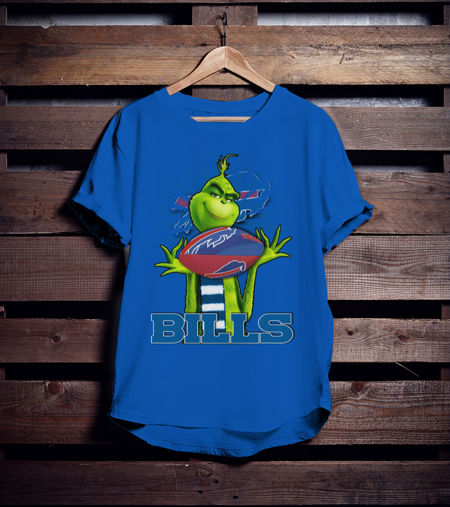 Grinch Holding Football With Buffalo Bills T-Shirt
