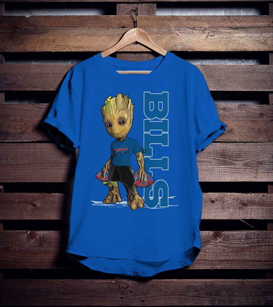 Groot Buffalo Bills Nfl Fan With Team Football Board T-Shirt