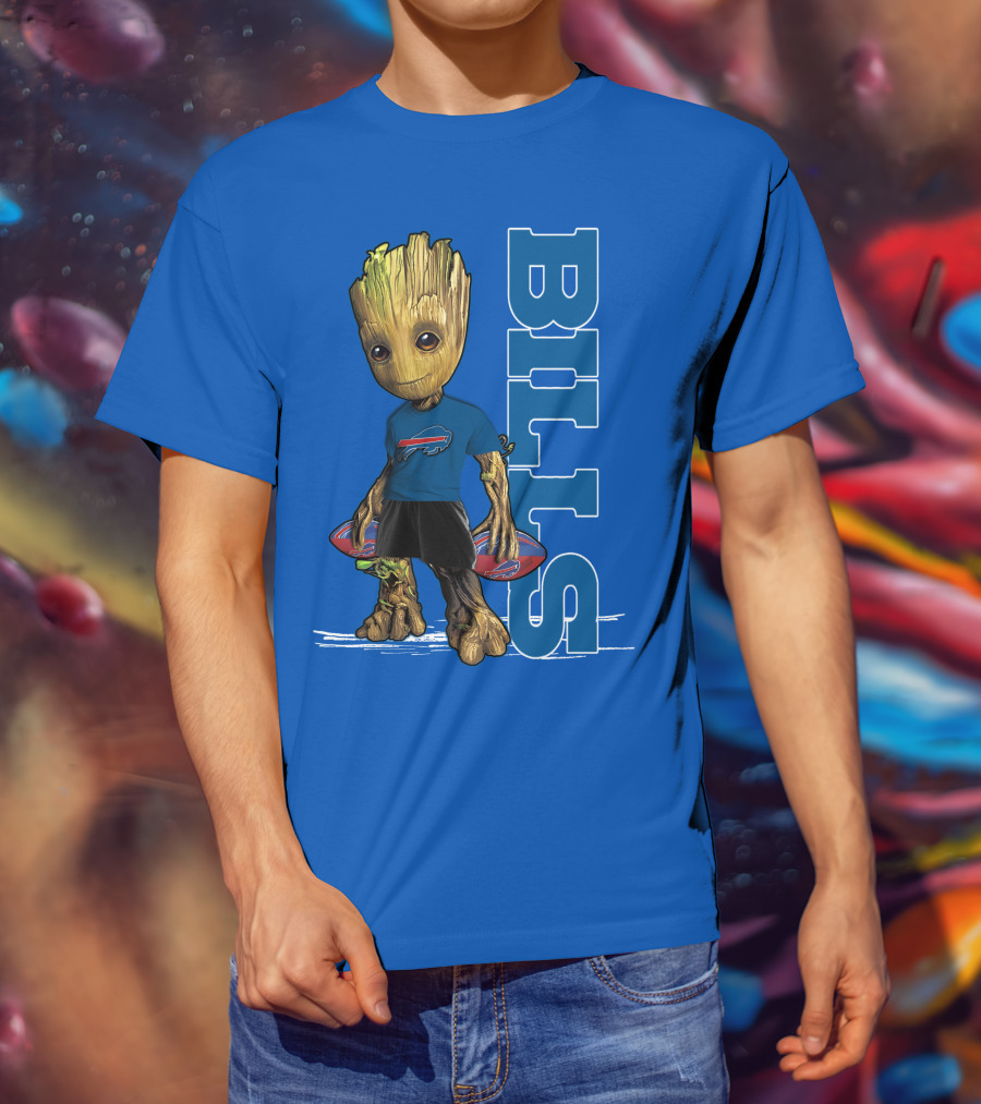 Groot Buffalo Bills Nfl Fan With Team Football Board T-Shirt