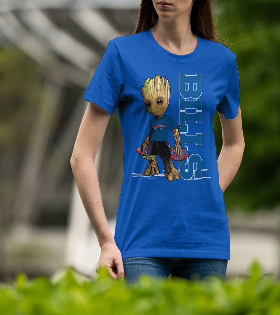 Groot Buffalo Bills Nfl Fan With Team Football Board T-Shirt
