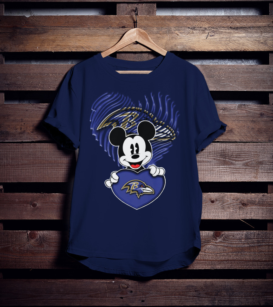 Mickey Mouse Baltimore Ravens Heart T-Shirt