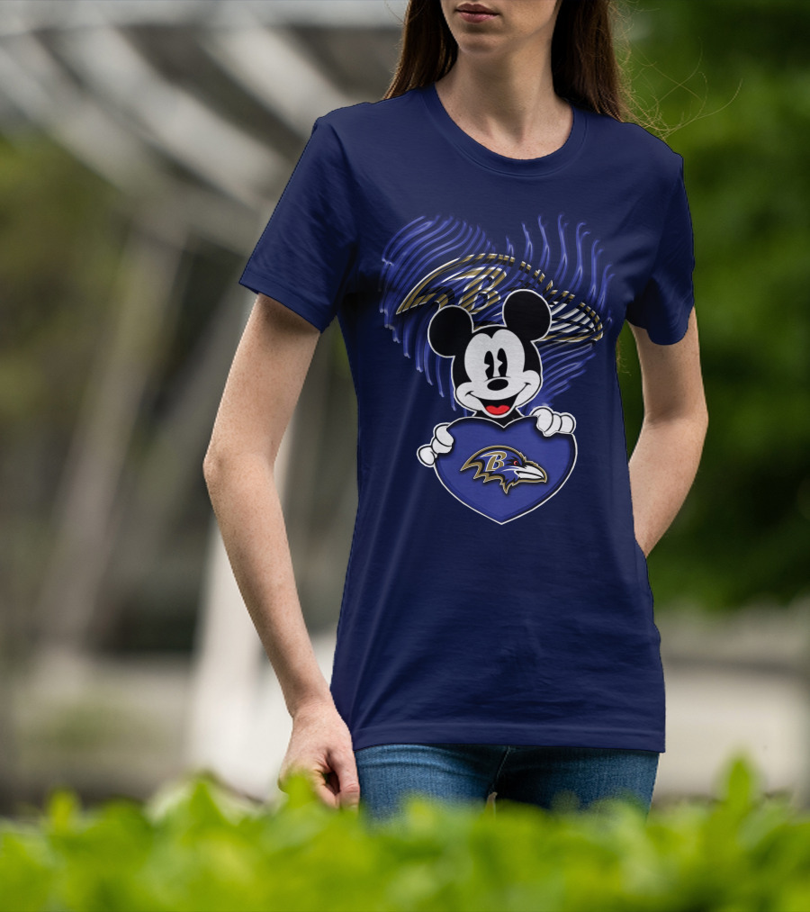 Mickey Mouse Baltimore Ravens Heart T-Shirt
