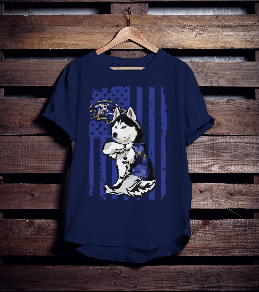 Siberian Husky Baltimore Ravens Mom Stars And Stripes T-Shirt