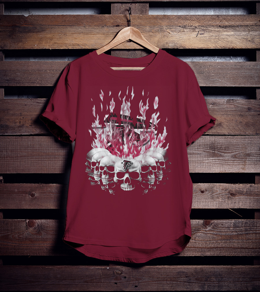 Atlanta Falcons Flaming Skulls Nfl Team Logo T-Shirt