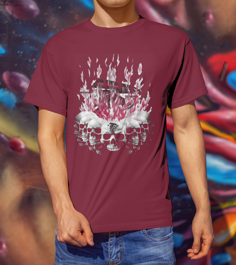 Atlanta Falcons Flaming Skulls Nfl Team Logo T-Shirt