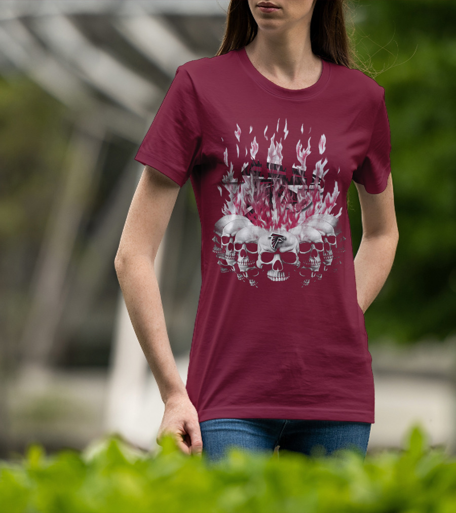 Atlanta Falcons Flaming Skulls Nfl Team Logo T-Shirt