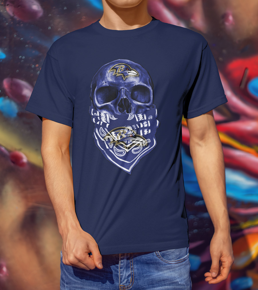 Skull Baltimore Ravens Bandana Blue T-Shirt