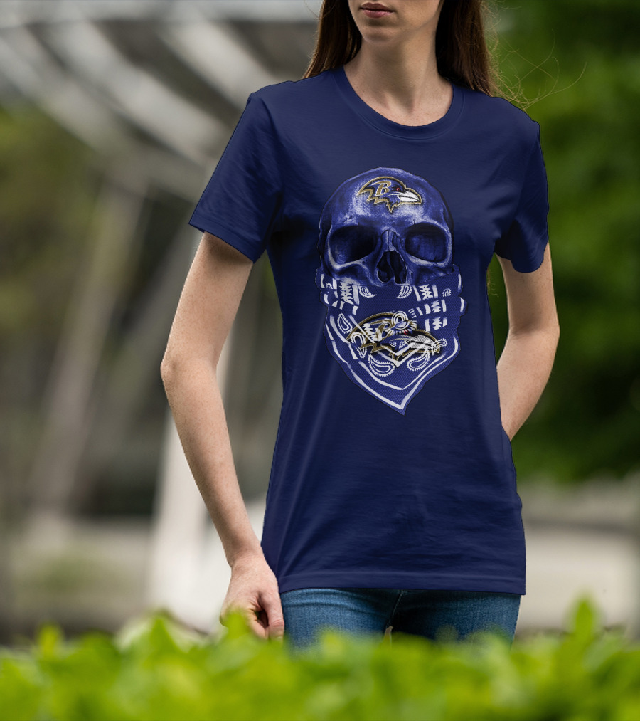 Skull Baltimore Ravens Bandana Blue T-Shirt