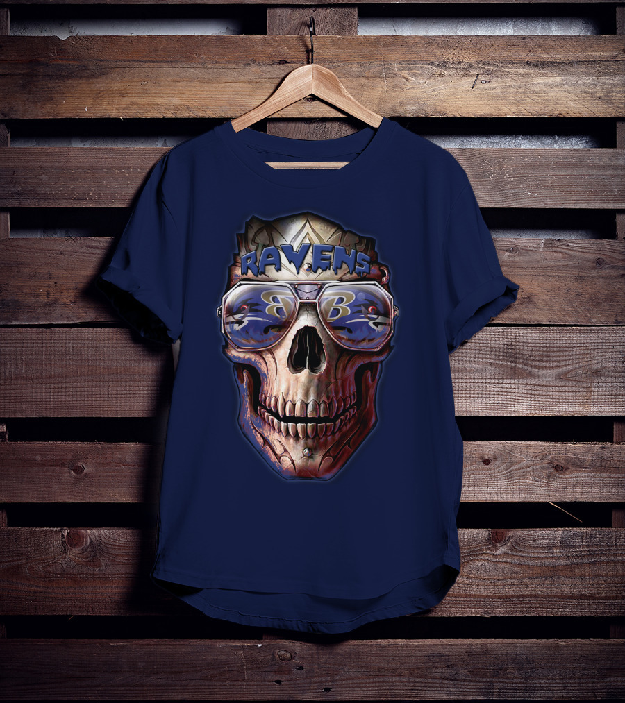 Baltimore Ravens Skull With Sunglasses Featuring Team T-Shirt