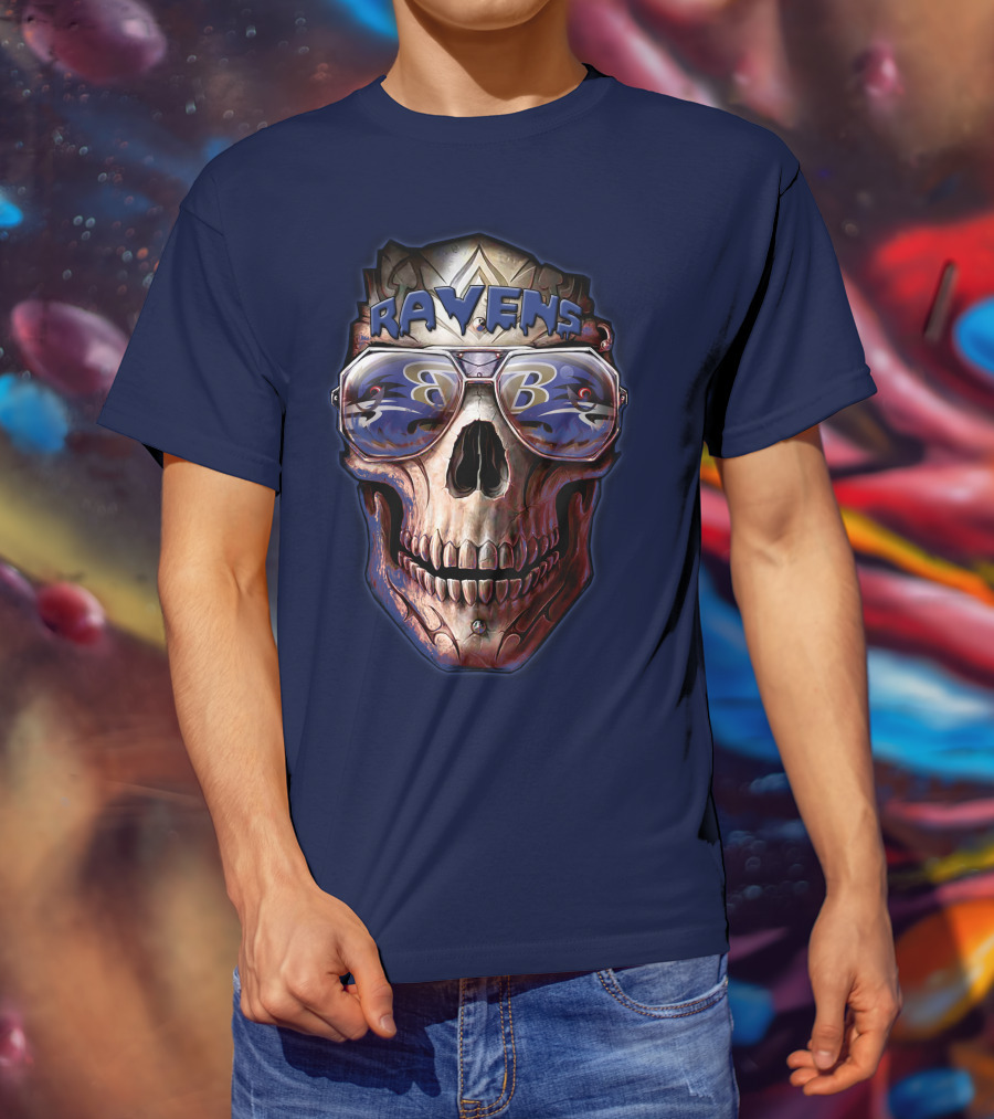Baltimore Ravens Skull With Sunglasses Featuring Team T-Shirt