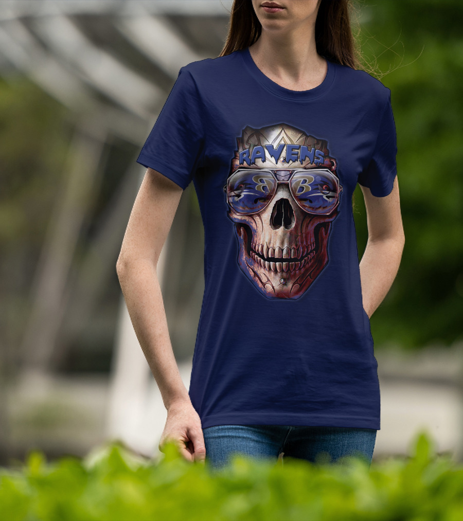 Baltimore Ravens Skull With Sunglasses Featuring Team T-Shirt