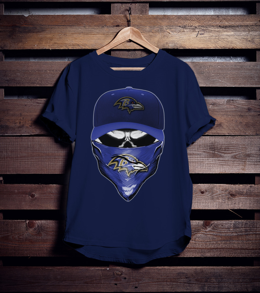 Skull V6 Baltimore Ravens Mask Cap Combo T-Shirt