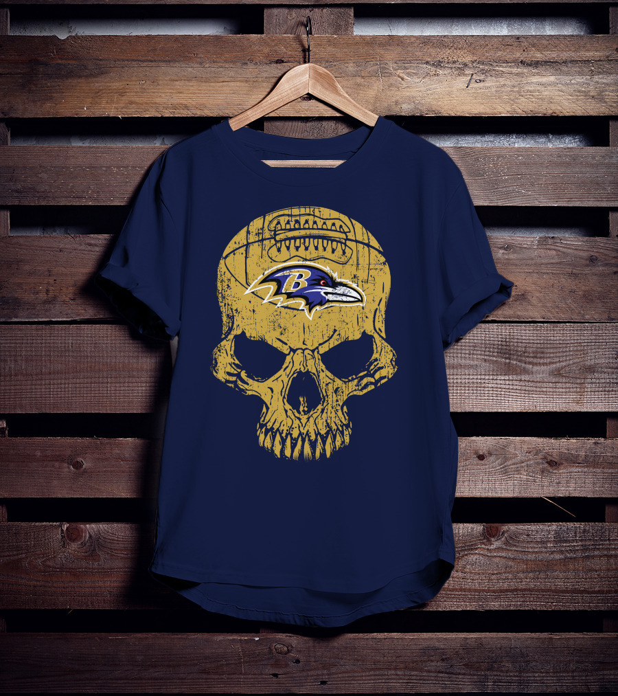 Baltimore Ravens Skull Football T-Shirt