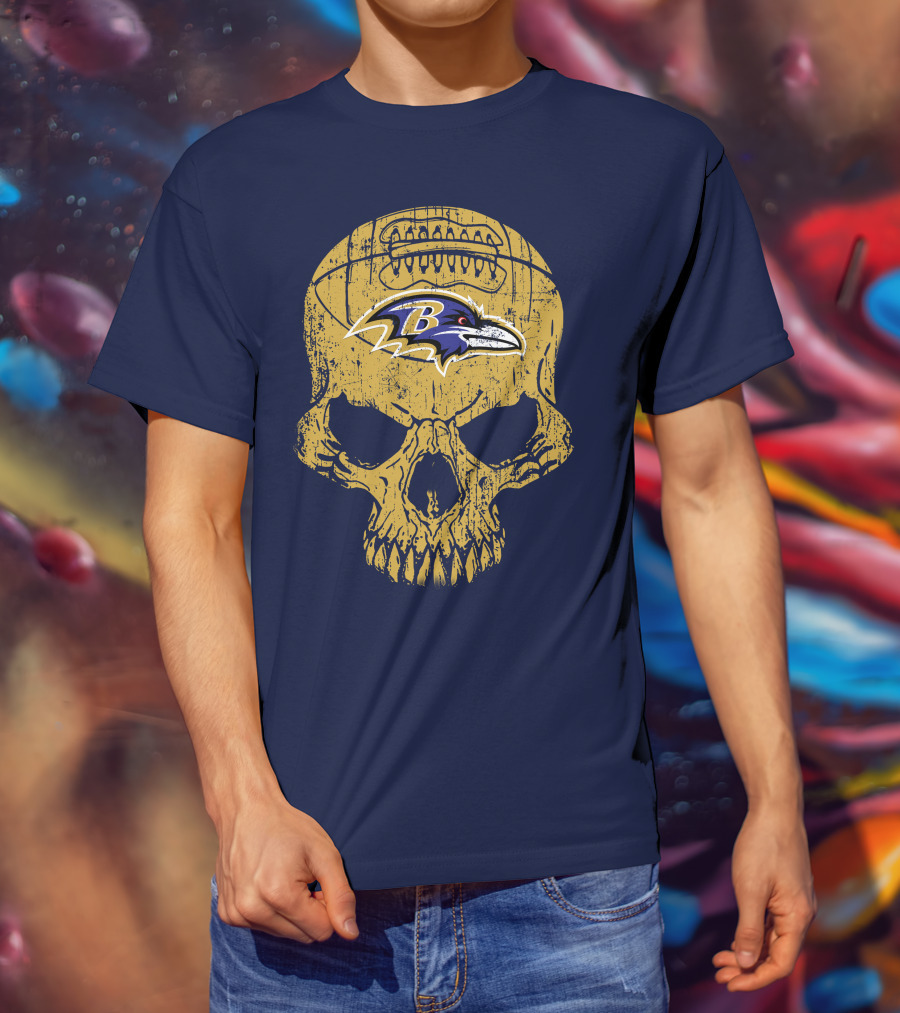 Baltimore Ravens Skull Football T-Shirt