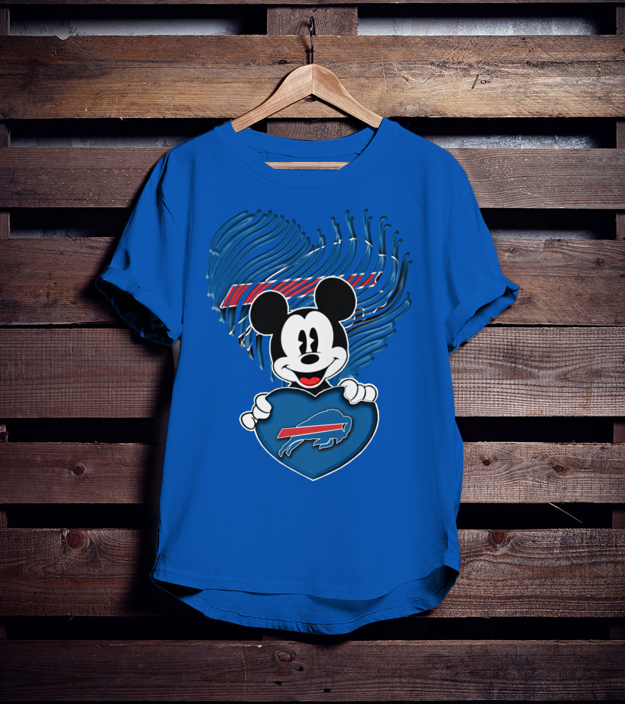 Mick Mouse With Buffalo Bills Heart Logo Fan T-Shirt