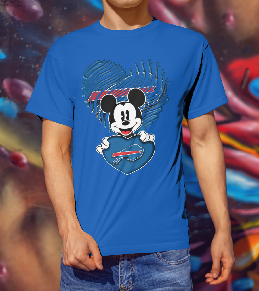 Mick Mouse With Buffalo Bills Heart Logo Fan T-Shirt