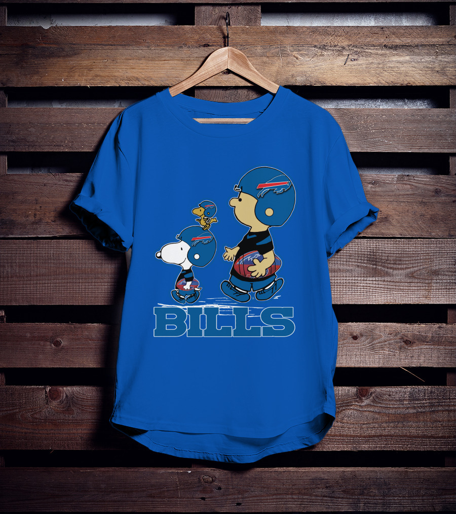 Snpfootball Buffalo Bills Snoopy Woodstock Peanuts Characters With Helmets Football T-Shirt