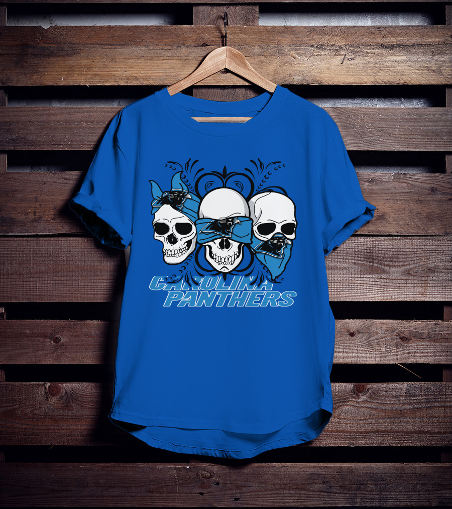 3 Skull CAROLINA PANTHERS Blindfolded Bandana T-Shirt