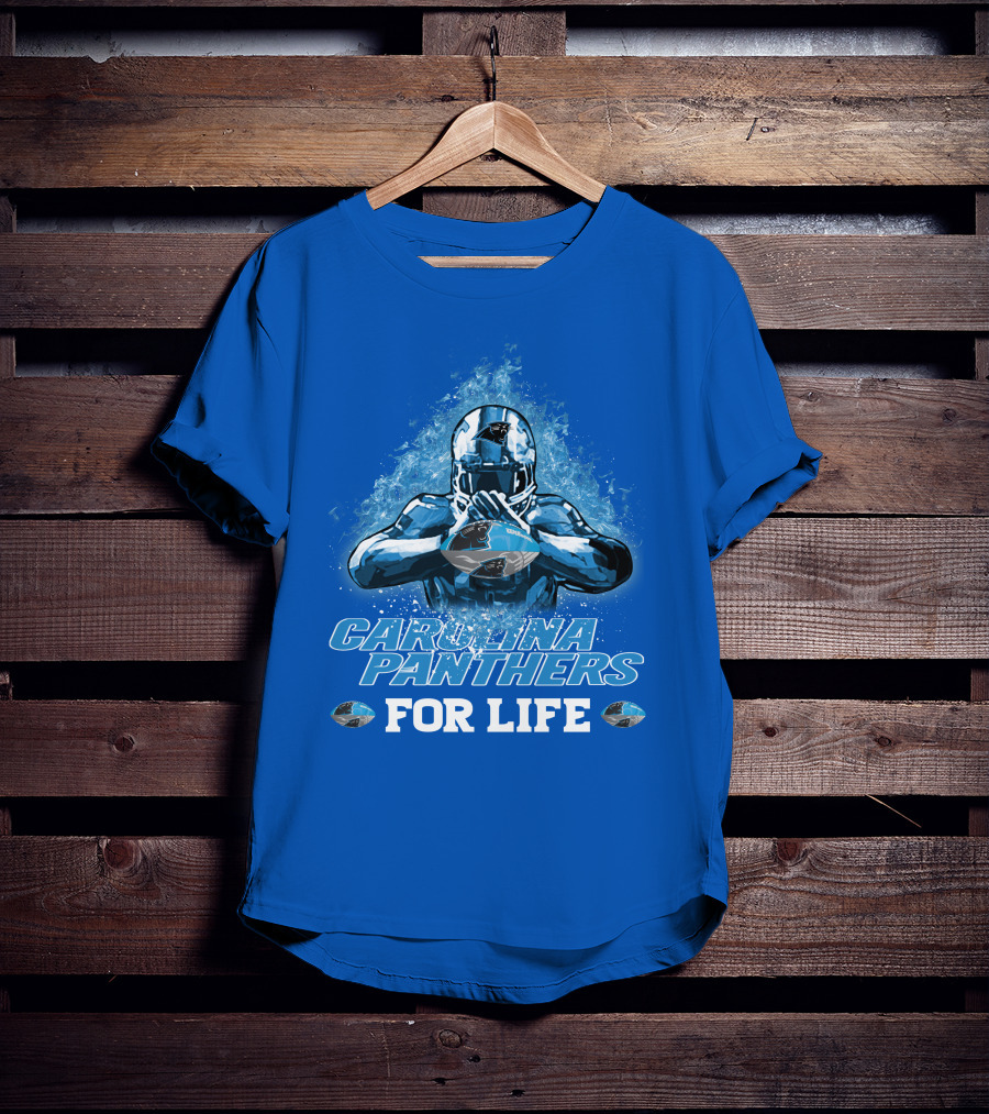 CAROLINA PANTHERS FOR LIFE Football Player Holding Helmet T-Shirt