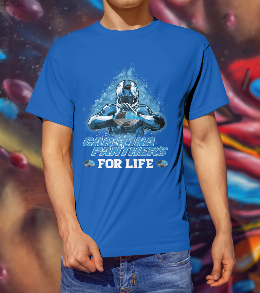 CAROLINA PANTHERS FOR LIFE Football Player Holding Helmet T-Shirt