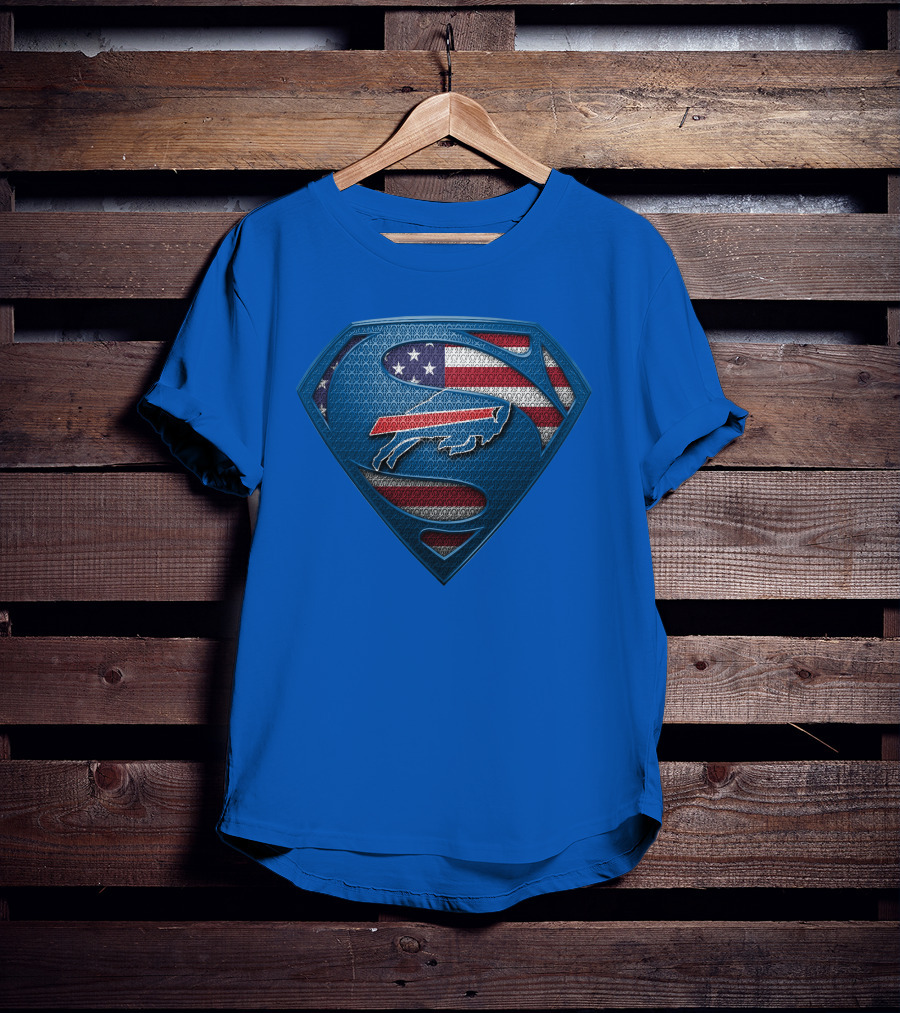 Spm Buffalo Bills Superman Shield American Flag T-Shirt