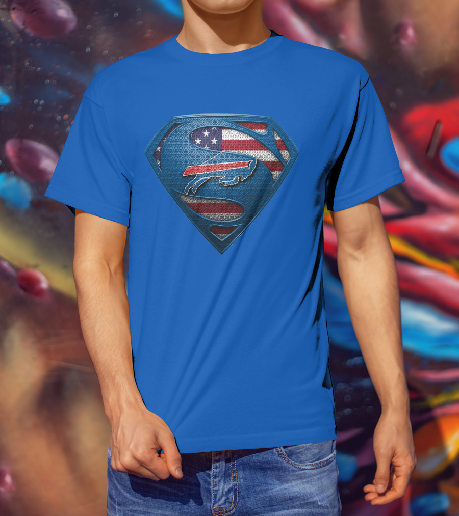 Spm Buffalo Bills Superman Shield American Flag T-Shirt