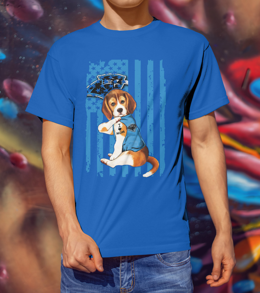 Beagle I Love Mom Carolina Panthers NFL Puppy Fan T-Shirt