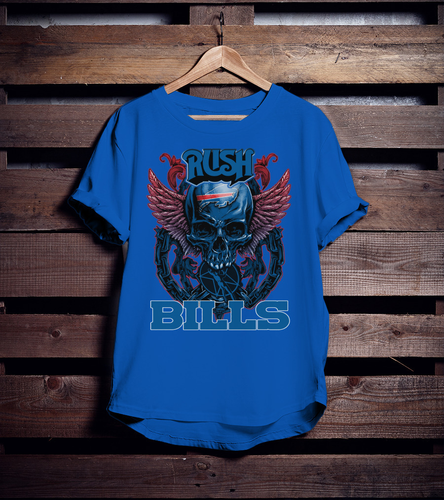 Rush Buffalo Bills Skull With Wings And Chains T-Shirt