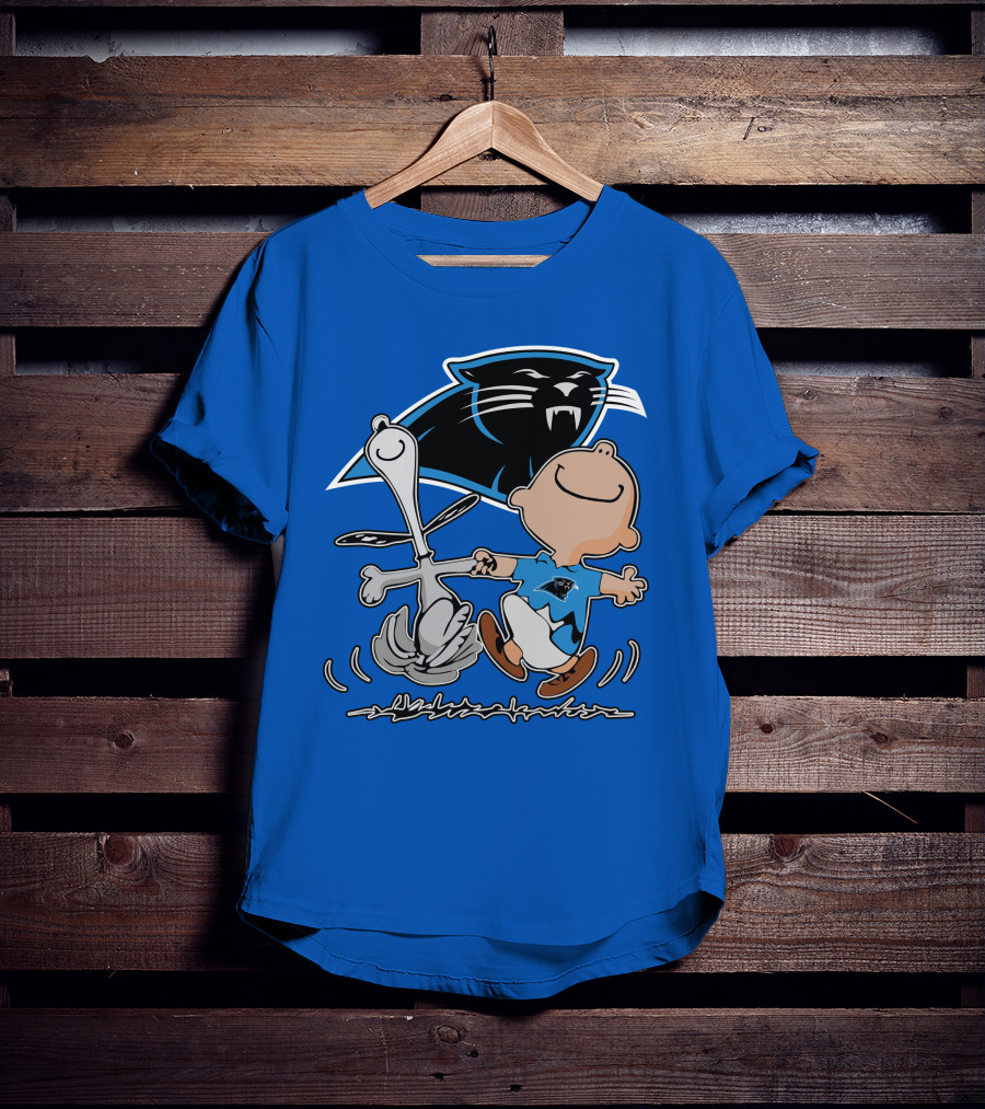 Carolina Panthers 27 Dance With Cartoon Dog And Boy Football Team T-Shirt