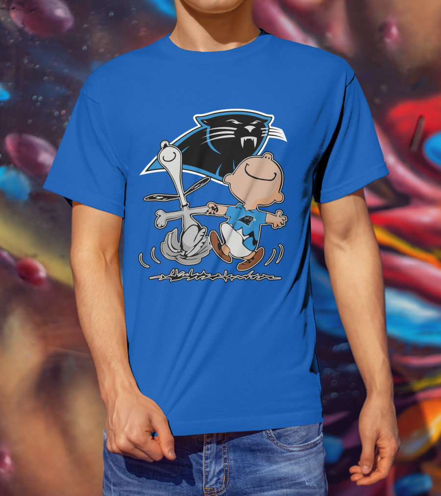 Carolina Panthers 27 Dance With Cartoon Dog And Boy Football Team T-Shirt