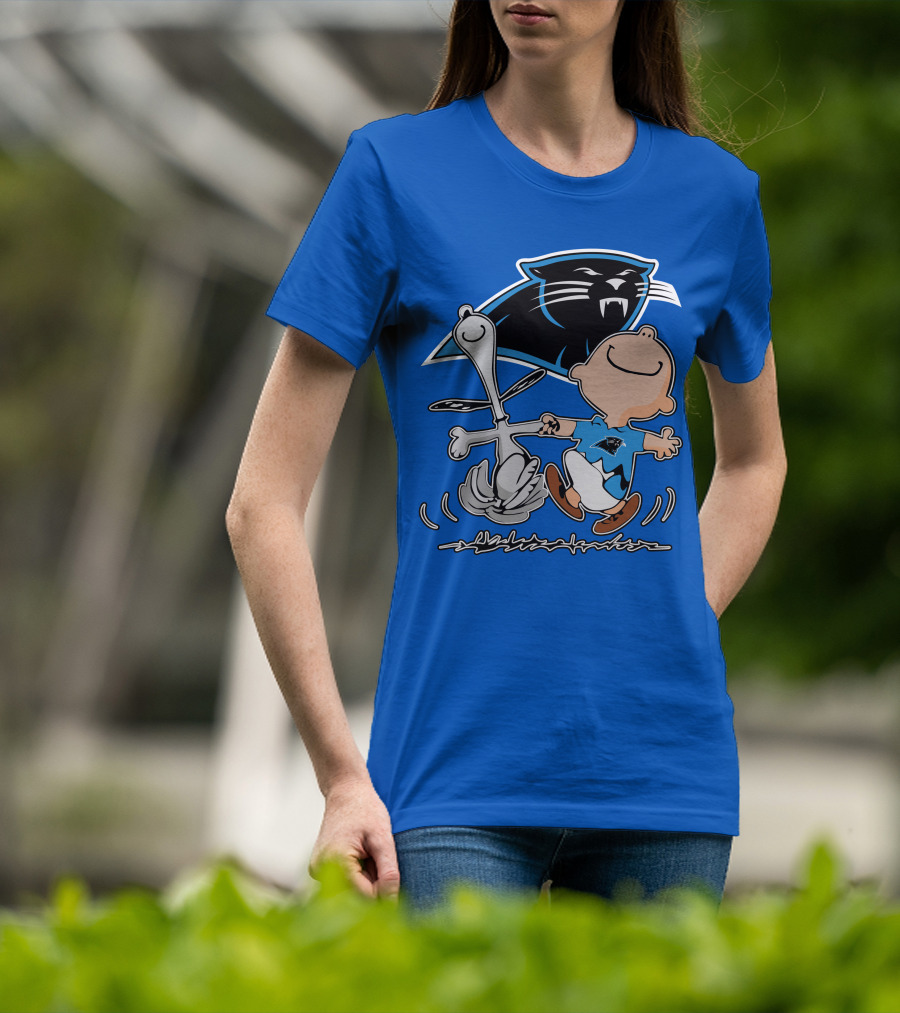 Carolina Panthers 27 Dance With Cartoon Dog And Boy Football Team T-Shirt