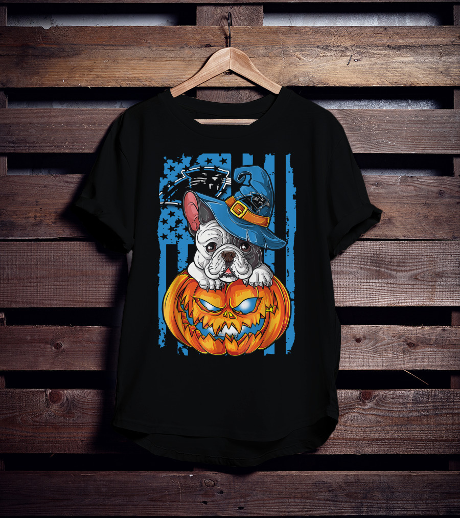 Bulldog Halloween Pumpkin Outfit Carolina Panthers Fan Style T-Shirt
