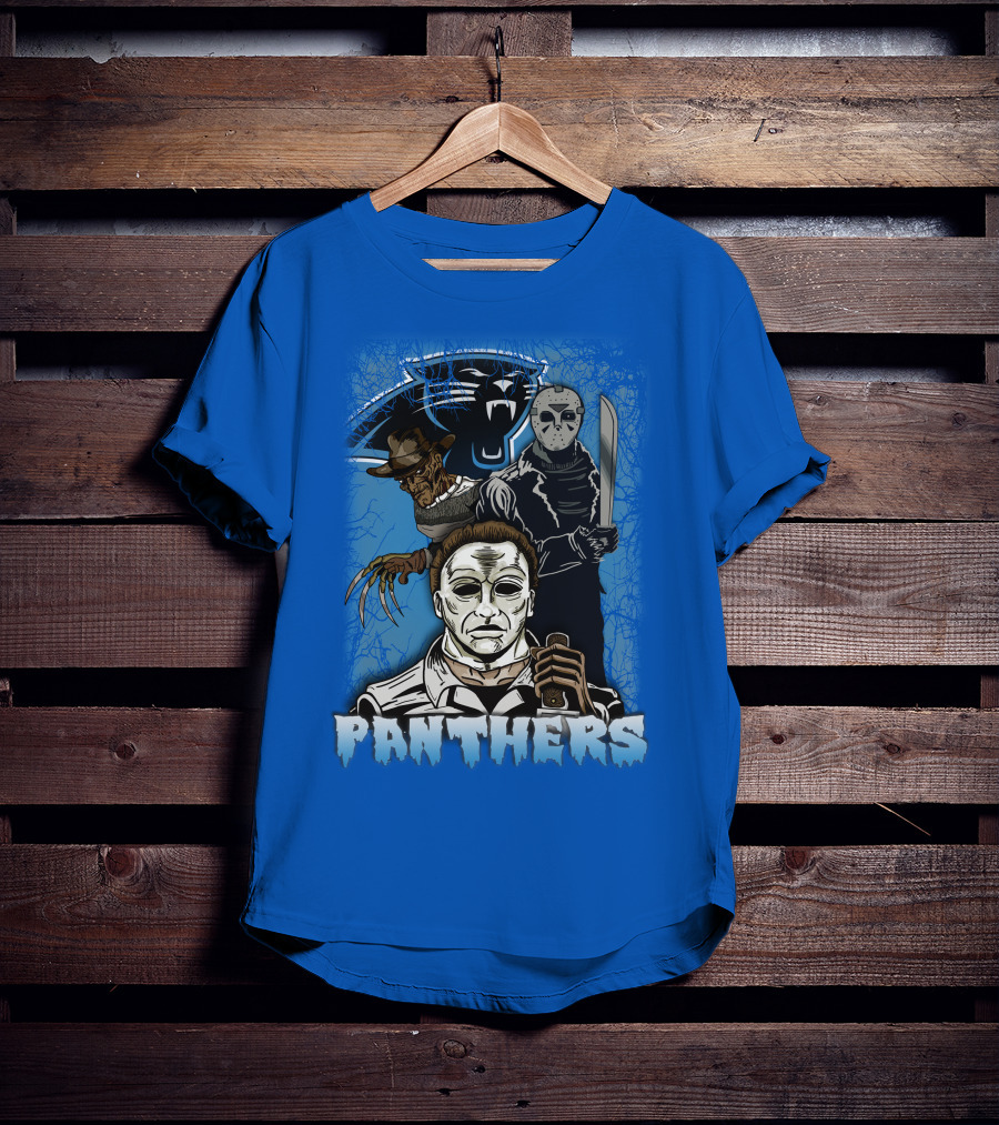 Carolina Panthers Horror Movie Villains Mashup T-Shirt