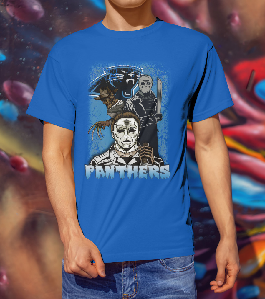 Carolina Panthers Horror Movie Villains Mashup T-Shirt