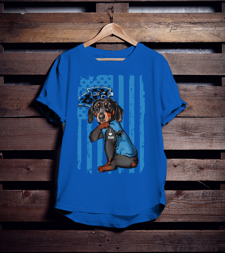 Dachshund I Love Mom Carolina Panthers Flag Stars T-Shirt