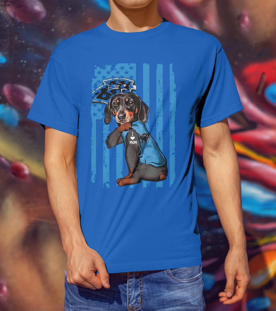 Dachshund I Love Mom Carolina Panthers Flag Stars T-Shirt