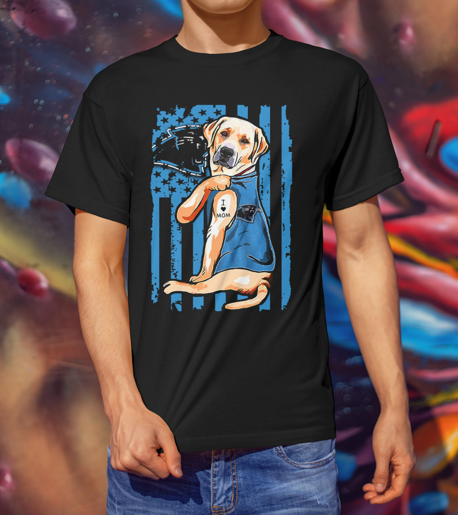 Labrador Retriever I Love Mom Carolina Panthers T-Shirt