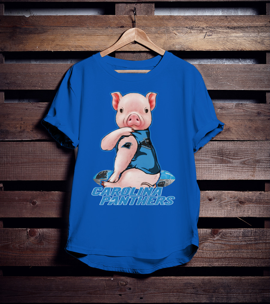 Pig Wearing Carolina Panthers Jersey With Football T-Shirt