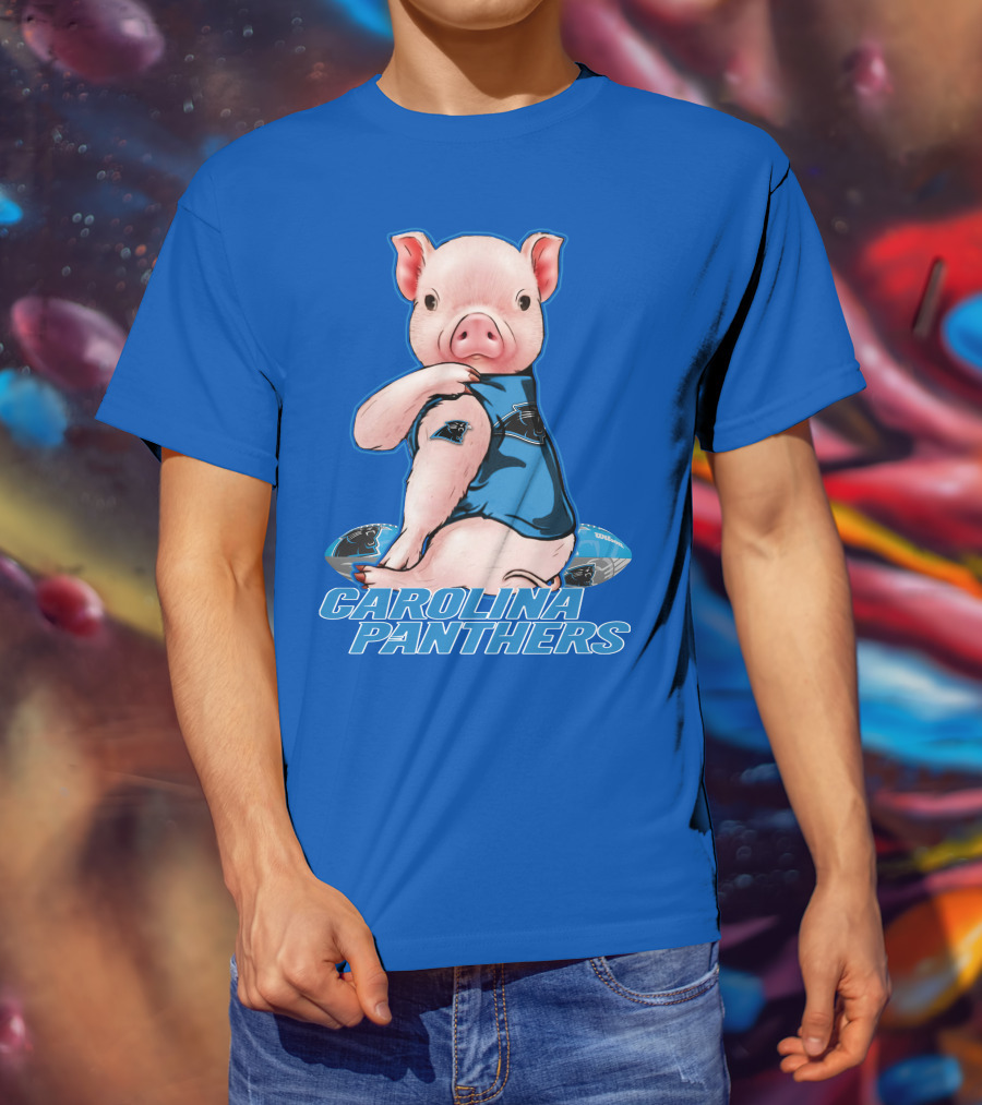 Pig Wearing Carolina Panthers Jersey With Football T-Shirt