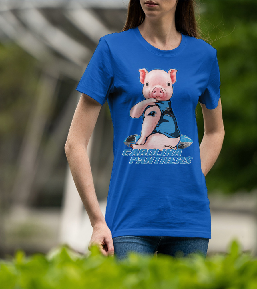 Pig Wearing Carolina Panthers Jersey With Football T-Shirt