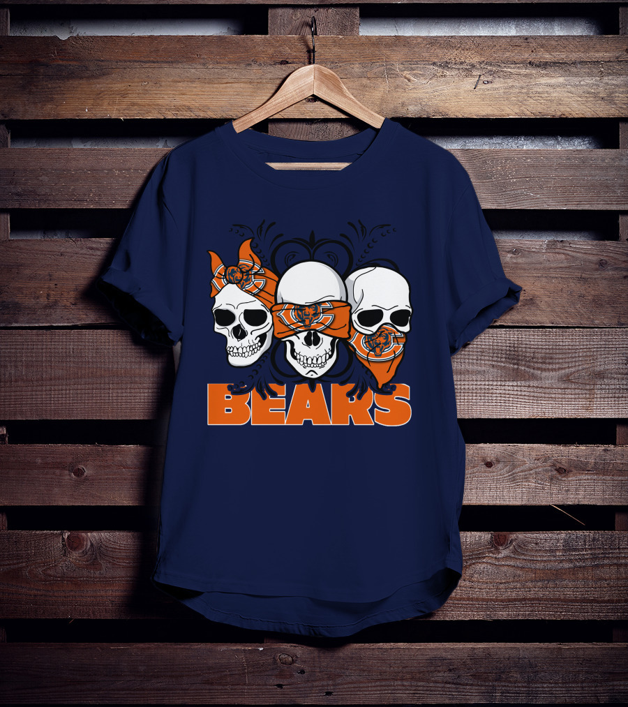 Bears Skull Trio Orange Bandana Football T-Shirt