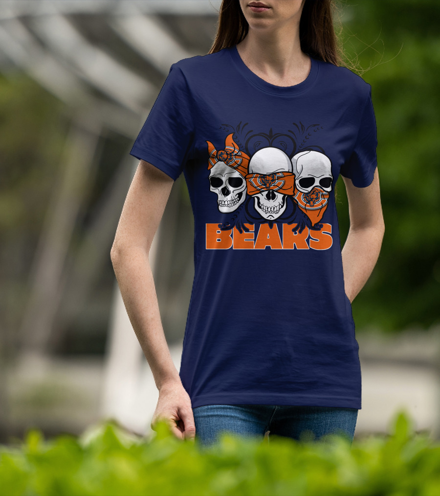 Bears Skull Trio Orange Bandana Football T-Shirt
