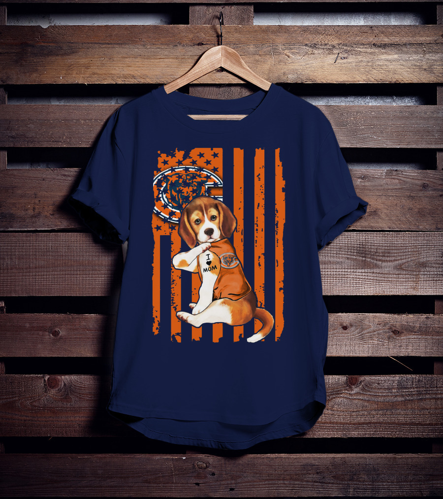Beagle I Love Mom Chicago Bears Fan Flag T-Shirt